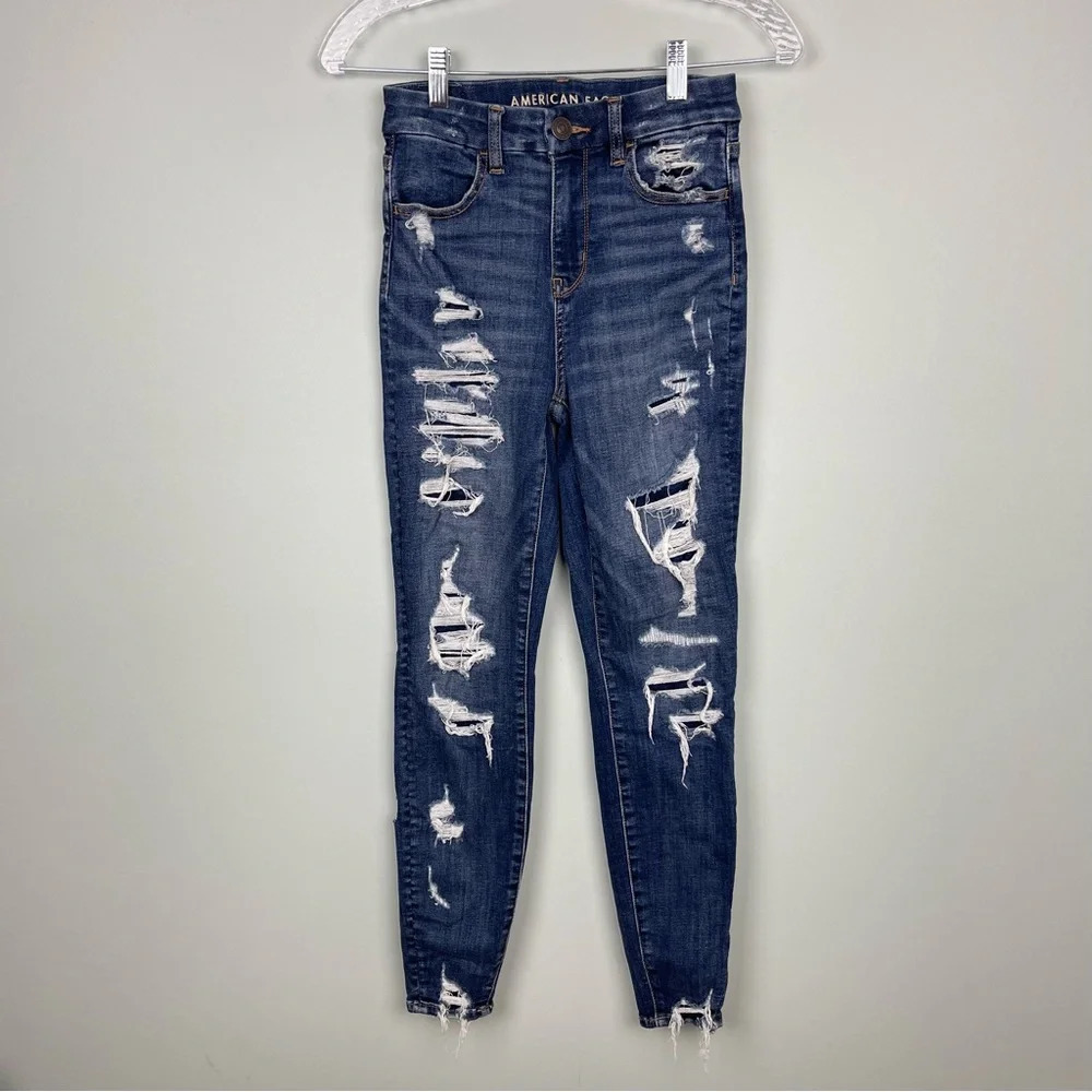 American Eagle Curvy Hi-Rise Jeggings Distressed Size 0 - Picture 2 of 9